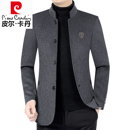 皮尔卡丹（pierre cardin）男士羊毛呢大衣外套男中长款秋冬季呢子夹克中老年男装新款爸爸装 D6079灰色 3XL 190