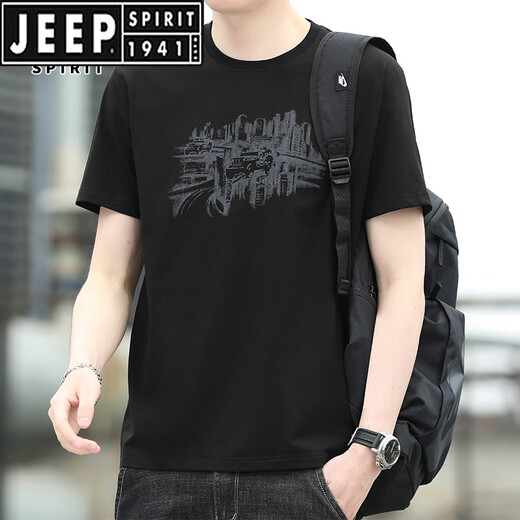 Jeep Spirit kurzärmelig T-Shirt Herren Sommer loser vielseitiger Sport Top New Round Hals Casual T-Shirt Herrenkleidung 3887 Weiß M.
