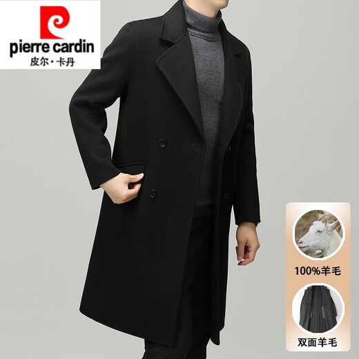 Pier Cardin Mabet en laine haut de gamme pour hommes Mentières en tweed à double boutonnage mi-longs pour hommes 2024 automne et hiver Luxury luxe en laine noir [style unique sans doublure intérieure] l 175