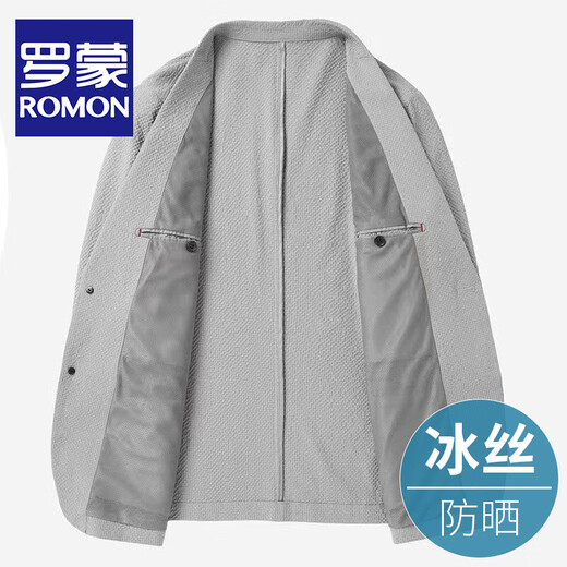 Romon (Romon) Ice Seide Bubble Garn Casual Anzug für Männer dünner Anti-Falten-Anzug 2025 Frühlings- und Sommer-Sonnenschutz Single Western Jacke Hellgrau XL / Größe 180