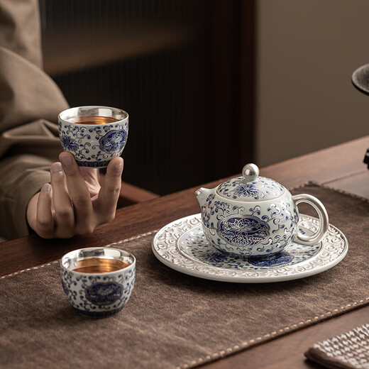 Eight thousand lines of gilt silver tea set gift, high-end gift for leaders, Teacher's Day, men's birthday, housewarming gift, moving gift