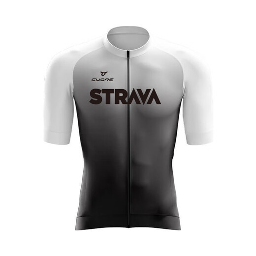 FOX TIGERSTRAVA gradient summer short-sleeved cycling suit men's breathable quick-drying road bicycle professional cycling suit STRAVA short-sleeved cycling suit white gradient L