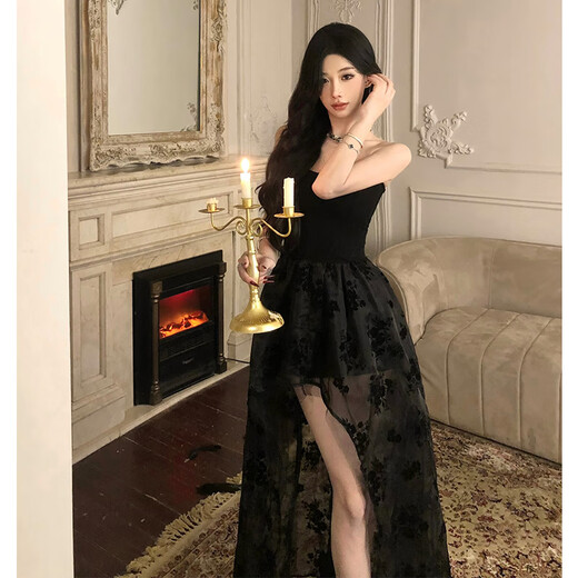 Spring Man birthday dress sexy royal sister cos queen waist slim mesh long skirt for women black (including breast pads and fish bones) M