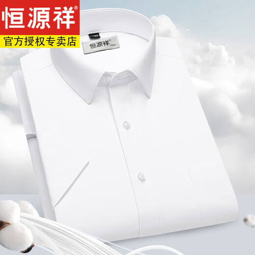恒源祥男士纯棉免烫短袖白衬衫男士夏季新款休闲正装西装衬衣男 DX6623 38