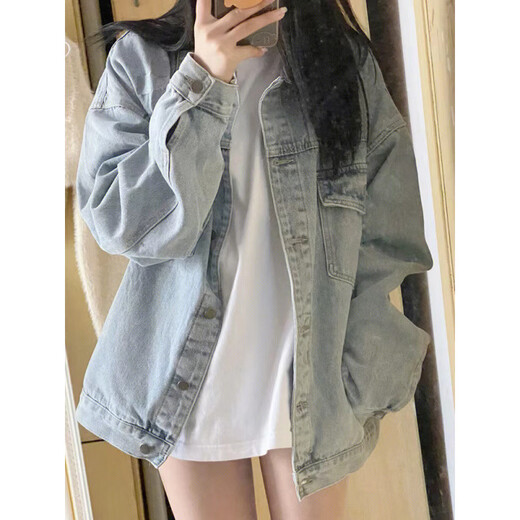 荣西图做旧牛仔外套女风潮流夹克 9926#蓝色 S 【建议80--100斤】