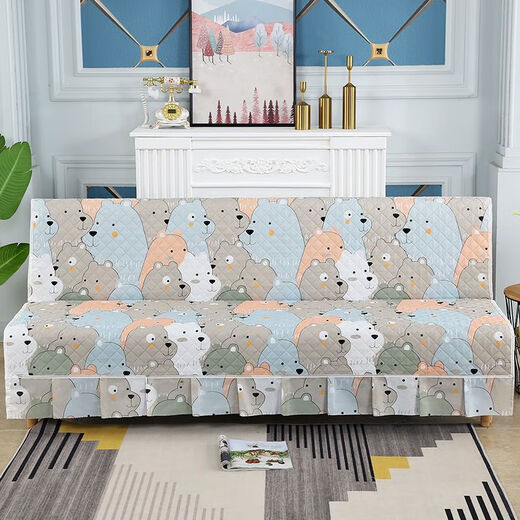 Xuxian full-cover sofa cushion foldable sofa bed cover four-season universal non-slip sofa cover simple dual-purpose without armrests small fish green 1.8 meters long and 1.5 meters wide