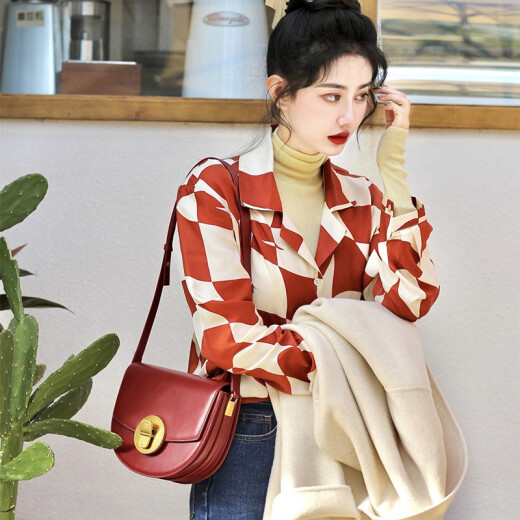 CALCULAT/KEENCK women's bag saddle bag independent design 866 can series large semi-circular leather underarm bag crossbody bag khaki large size