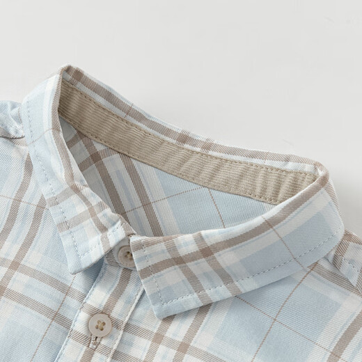DAVE&BELLA boys' shirts baby long-sleeved tops children's shirts spring new children's clothing plaid shirt children's clothes blue plaid in stock 110 cm (recommended height 100-110cm)