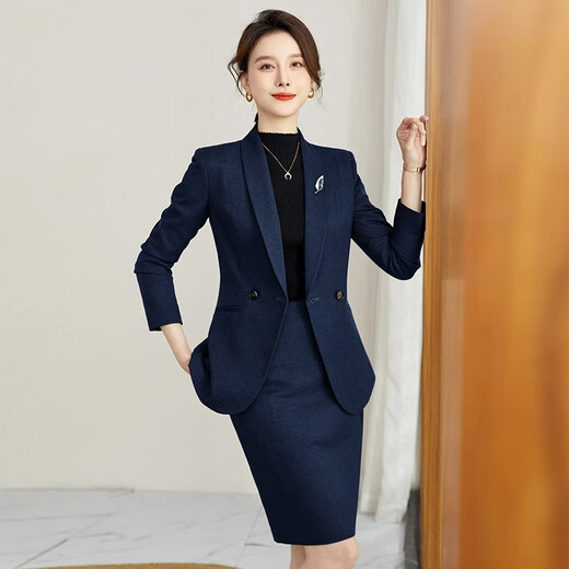 ROMON suit suit slim and fashionable high-end autumn and winter gold store shopping guide suit women's formal jacket professional work clothes navy blue suit jacket M