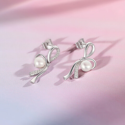 Saturday Fortune (ZLF) S925 Silver Freshwater Pearl Earrings for Women Bow Sweet Princess Earrings for Birthday Gifts One Pair of Earrings