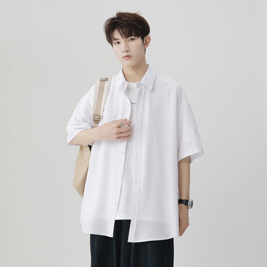 Camisa de geniolamodia Primavera y verano Camisa de estilo Hong Kong Hong Kong Boy Versátil Versátil Cata blanca 3xl