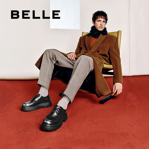 
Belle Thick Sole Derby Shoes Men's Shoes Winter New Commuter Formal Shoes Business Casual Leather Shoes A1695DM4 Black 41 (255mm)