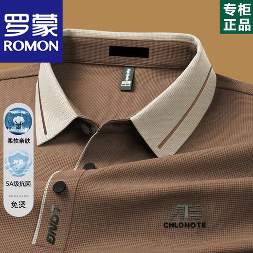 罗蒙（ROMON）高端男士长袖t恤2025春秋薄款中年爸爸翻领POLO打底衫秋装上衣服 16823浅绿长袖 XL 175【建议130-155斤】