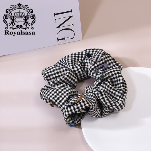 Royalsasa Royal Salsa Korean ins retro hair tie fabric plaid pin large intestine ring hair rope tied hair ponytail head rope black BL