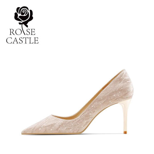 ROSE CASTLE水晶婚鞋女金色高跟日常婚纱两穿新娘订婚鞋敬酒单鞋 浅金色6.5cm6996 36