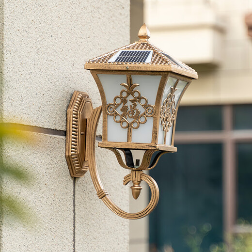 Pinye Lámpara de pared solar Lámpara de jardín impermeable al aire libre Puerta de pared Villa Puerta de jardín Pared exterior Lámpara exterior Bronce solar de doble propósito