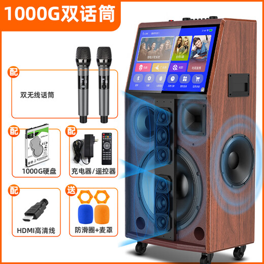 SANSUI square dance audio with display screen outdoor audio karaoke special stage-level trolley speaker high-power karaoke sound card all-in-one home KTV audio set 22-inch screen + 15-inch bass + dual 8-inch midrange + 1T