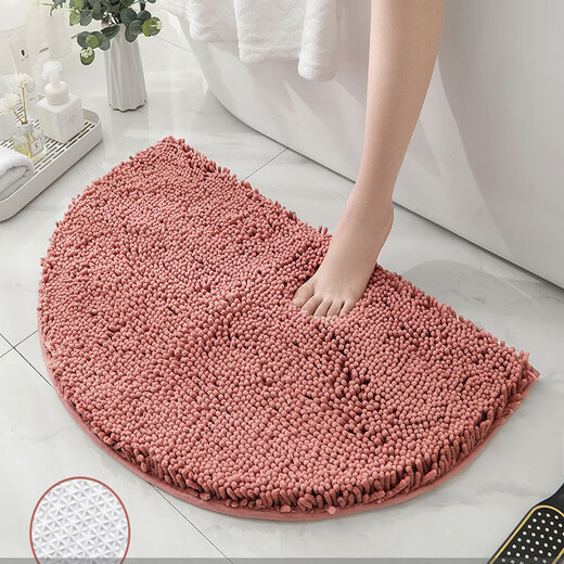 Jinbao bathroom door absorbent carpet bathroom door mat chenille semicircular bedroom door mat thickened encrypted bean paste powder TPR bottom 40*60