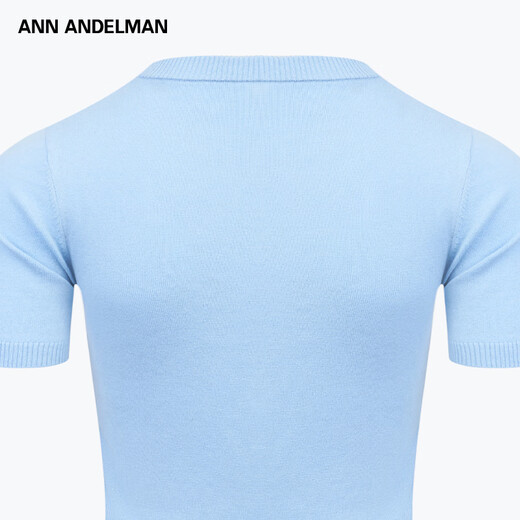Ann Andelman offizielle Direktverkäufe Solid Color Slim Short Style Floral Schriftart Eisen Diamant gestrickt kurzärmelig T-Shirt Top für Frauen Blue XS