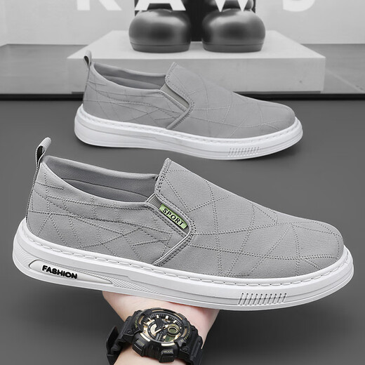 Changxiang Huili Leinwandschuhe Herren Frühling und Herbst Atmungsfreie flache Schuhe Vielseitige Arbeit Eis Seide Ein Fuß fauler alter Peking Stoff Schuhe grau 42
