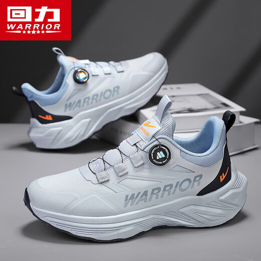 回力（Warrior）跑步鞋男士旋转纽扣男鞋耐磨运动鞋男3899灰/蓝44