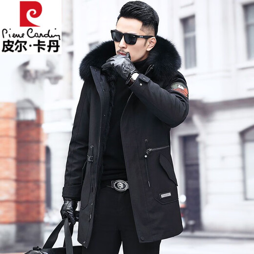 Pierre Cardin parka men's removable full mink lining fur one-piece coat mid-length off-size mink velvet fur coat winter military green newly upgraded special thick section M 100Jin Jin equal to less than 0.5 kg