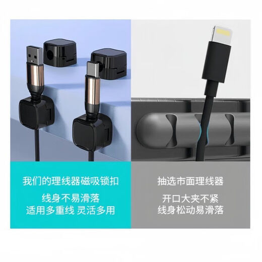 【京东快递】磁吸线缆固定器 理线器数据线挂壁收纳手机充电线固定桌面挂钩免打孔卡扣 1个装-白色【活动专属】