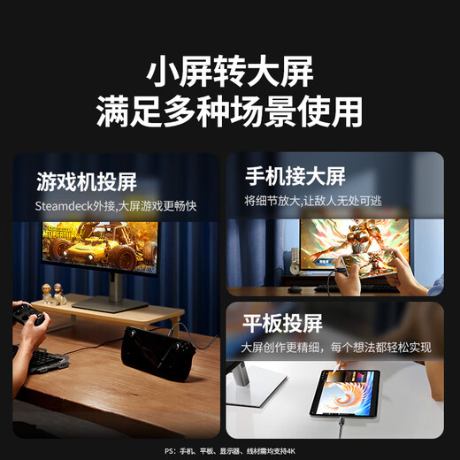 绿联Type-C转HDMI线雷电4/5转换器USB-C转接头扩展4K高清投屏适用MacBook/iPad Air笔记本电脑手机1.5m