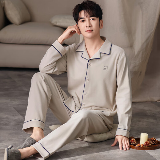 
Catman (MiiOW) men's German velvet pajamas men's autumn and winter thickened heating and warm cardigan long-sleeved casual home clothes set 26M9194 L