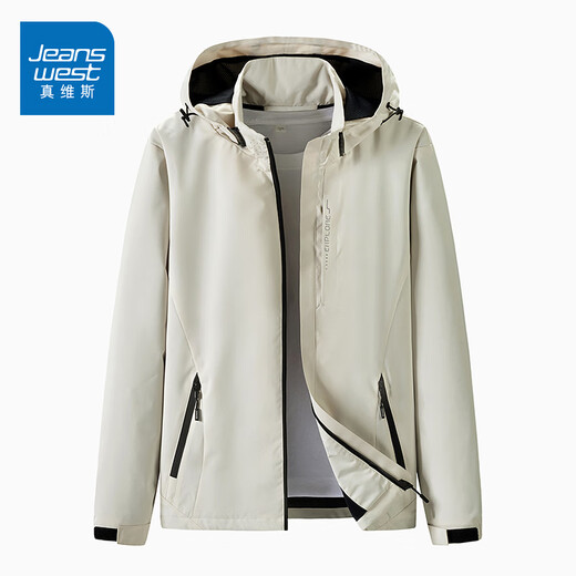 真维斯（Jeanswest）连帽夹克男春秋季简约休闲外套男士宽松百搭茄克冲锋上衣服男女装 6628浅粉【女款】 M