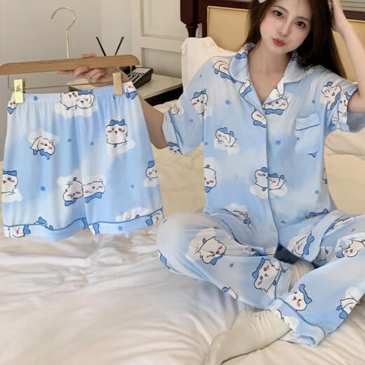 Jiacao japonés ji kawa pijama para mujeres en pantalones cortos de primavera y otoño pantalones set de tres piezas Estudiante linda dibujos animados 14118# green polka perro set de tres piezas pantalones cortos de manga corta l 95-115Jin [Jin equivale a 0.5 kg]