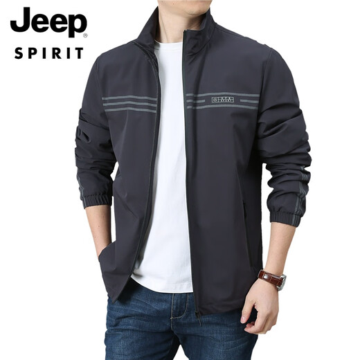 
JEEP SPIRIT stand-up collar jacket men's casual loose middle-aged men's jacket spring and autumn 2024 new men's top fashion jacket 9898 [dark blue] plus velvet removable hat XL