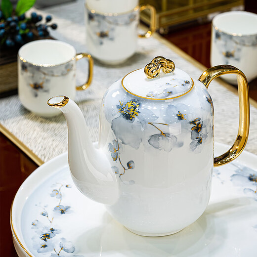 Han Ming housewarming wedding gift cup set Jingdezhen high-end ceramic teapot water cup living room household tea set complete set high-end bone china tea set 8-piece gift box