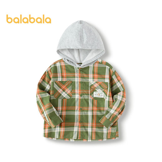 巴拉巴拉童装儿童外套格子宽松连帽上衣男童小童秋装户外休闲时尚 黄绿色调00434 100 cm