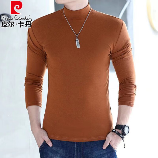 Pierre Cardin men's pure cotton half-high collar long-sleeved bottoming shirt t-shirt young and middle-aged autumn clothing underwear slim body shirt men's tops autumn and winter long sleeves half-high collar white XL 115-130Jin Jin equals 0.5 kg