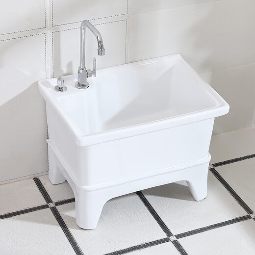 Mop pool balcony small ceramic wash mop pool mop pool household bathroom square automatic drain 36 cm manual high faucet anti-blocking