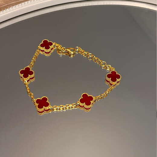 Fat Donglai same style 18k gold four-leaf clover bracelet 18K gold AU750 rose gold gold carnelian five-flower 18K four-leaf clover five-flower bracelet yellow l gold carnelian