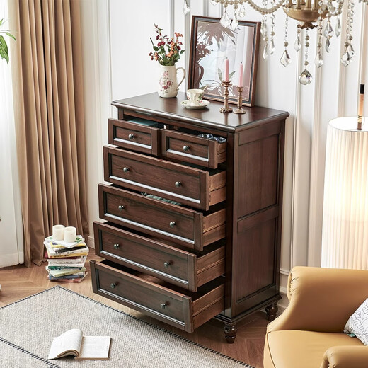 一具一家美式斗柜全实木樱桃木客厅靠墙床尾卧室收纳储物六抽屉立柜 胡桃色六斗柜（880*450*1190）