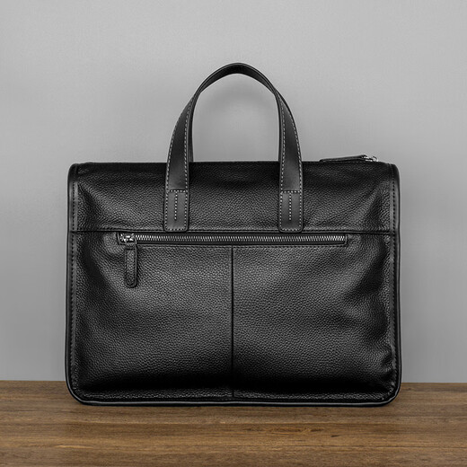 COW briefcase men's genuine leather handbag first layer cowhide men's bag computer bag C-8620 elegant black 14 inches