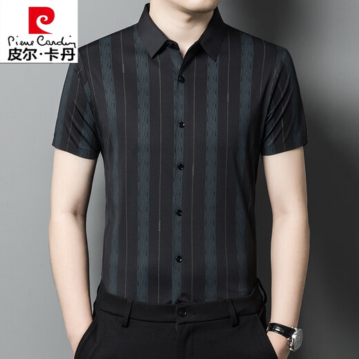 Pierre Cardin Camisa de manga corta Summer Mulberry Mulberry Business Business Middle-Eding Casual Silk Silk Camiseta delgada ropa para hombres BY562A White XL 175 Sugerencias 140-160Jin [Jin equivale a 0.5 kg]