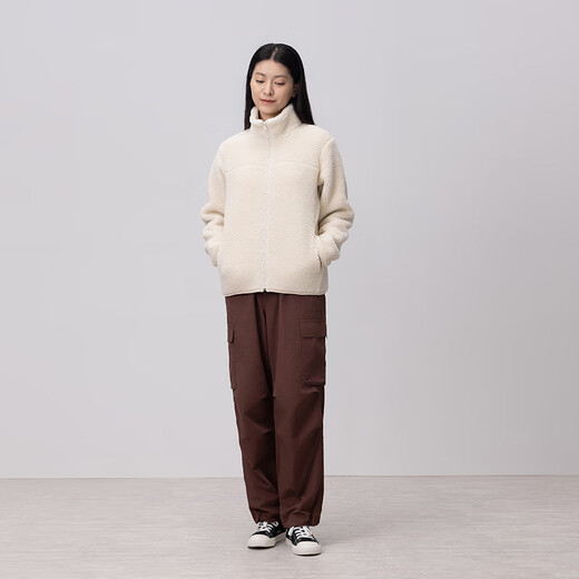 MUJI Women's Long Wool Fleece Jacket Women's Jacket Winter Women's Warm BBJ26C4A Ivory M (160/84A)