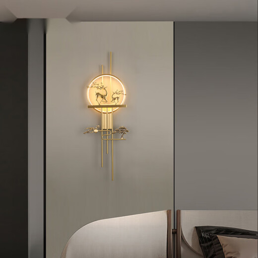 Yichen customized all-copper modern minimalist living room wall lamp creative bedroom bedside living room lamp grille TV sofa background wall all-copper wall lamp 100 high warm light