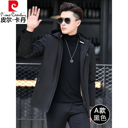 皮尔卡丹（pierre cardin）新款海宁皮草派克服男貂内胆皮毛一体男士短款貂皮大衣厚外套冬季 黑色-B款【貂皮内胆】 M 170【适合100-120斤】
