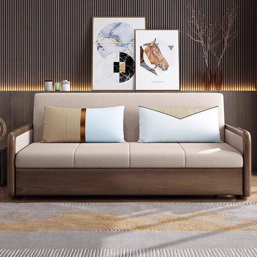 Yisheng solid wood sofa bed folding multi-functional new Chinese style fabric double small apartment living room all-in-one dual-use 2025 new 1.58m powder-free sponge storage model