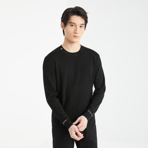 Lilang Cardigan Hombres redondos Cuello Jacquard Embellido delgado y cálido suéter masculino negro (24dms9031s) XL 175/88a