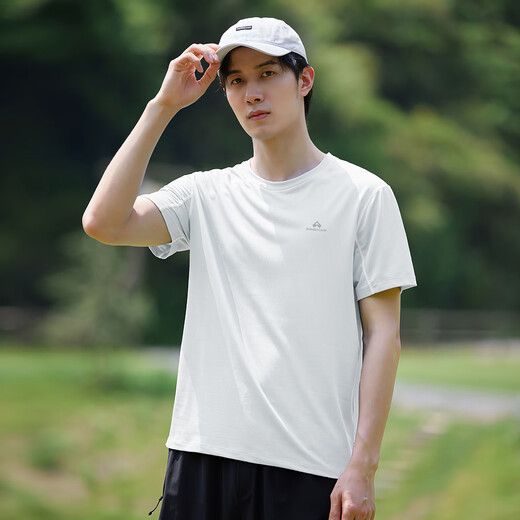 拓路者速干衣男士夏季圆领透气薄款冰丝短袖t恤户外运动上衣 白色 L 