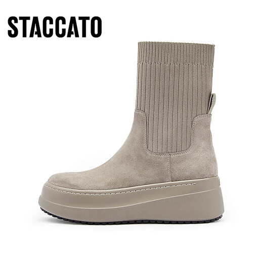 Sijiatu's new winter fashion sock boots stretch boots thin boots thick sole mid-tube boots women's boots S9930DZ3 velvet-sensing apricot (single) 38
