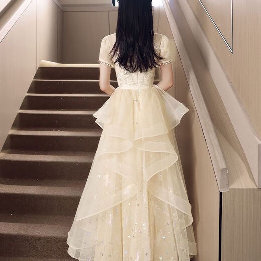 Hanyu high school student adult dress female 18 years old high-end dinner party niche art test performance high-end host dress 033 champagne M