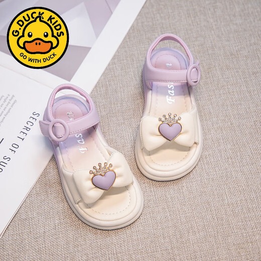 G.duck Children's Sandals Women's Summer Princess Shoes Bow 2024 Summer 7-12 Years Old Girls Little Girls Fashion Princess Sandals Purple 31 Inner Length 19.9cm