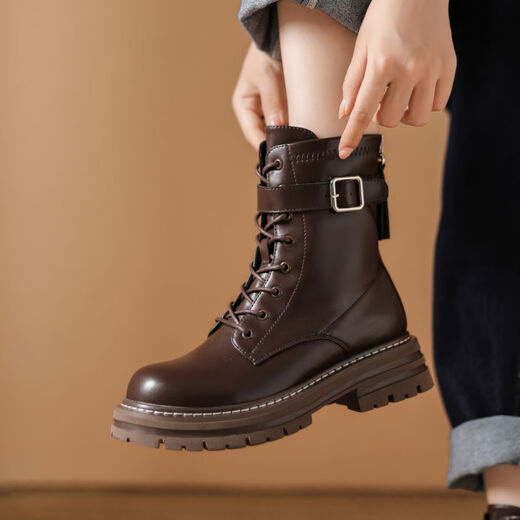 Daphne thick-soled Martin boots for women, autumn and winter short boots for women, versatile single boots, British style mid-calf boots for women, brown 38